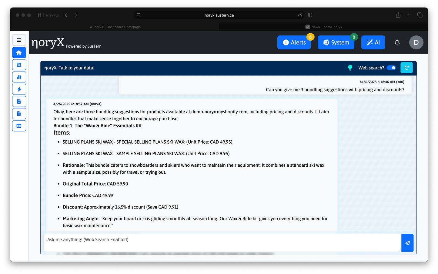 noryX AI Assistant: Bundling Suggestions with Pricing and Discounts