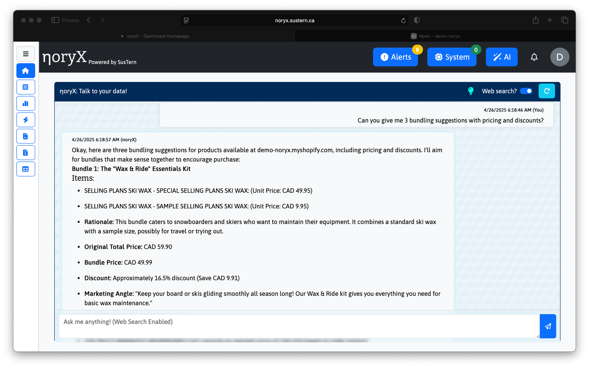 noryX AI Assistant: Bundling Suggestions with Pricing and Discounts